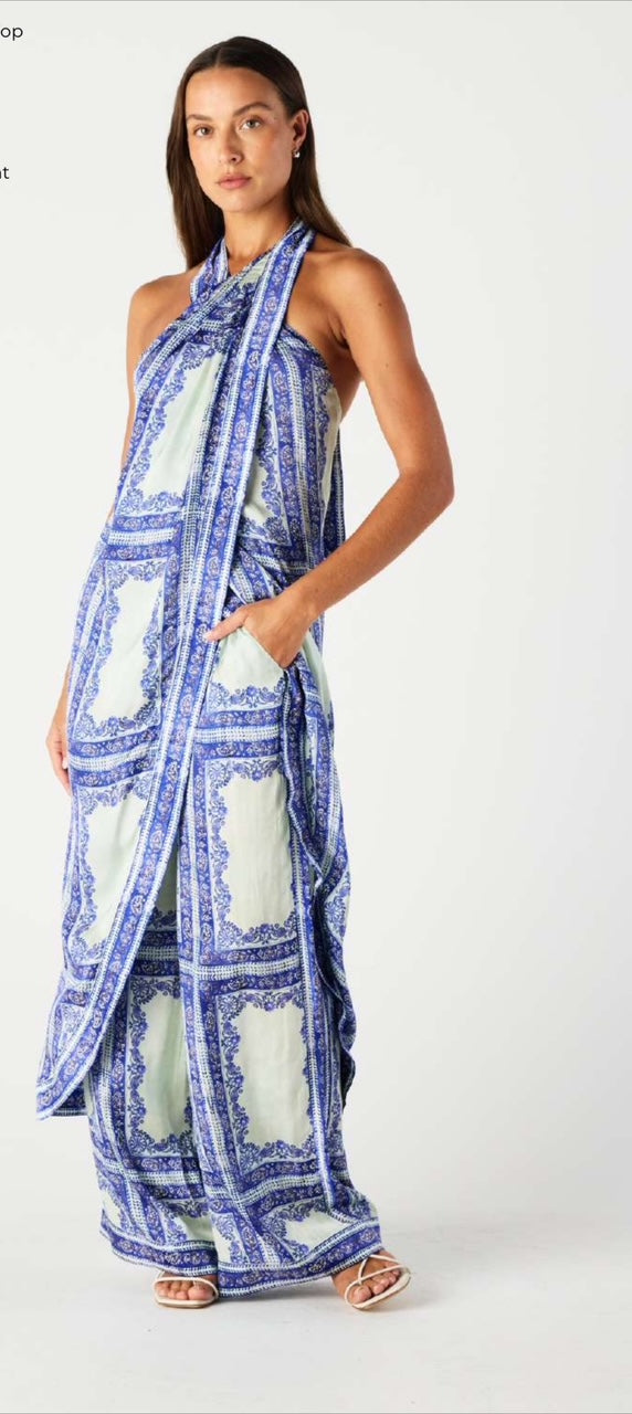 Jordi Halter Wrap Top - Blue Jordi Print