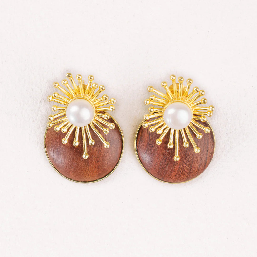 Isla Earrings. Pearl & Wood Rays