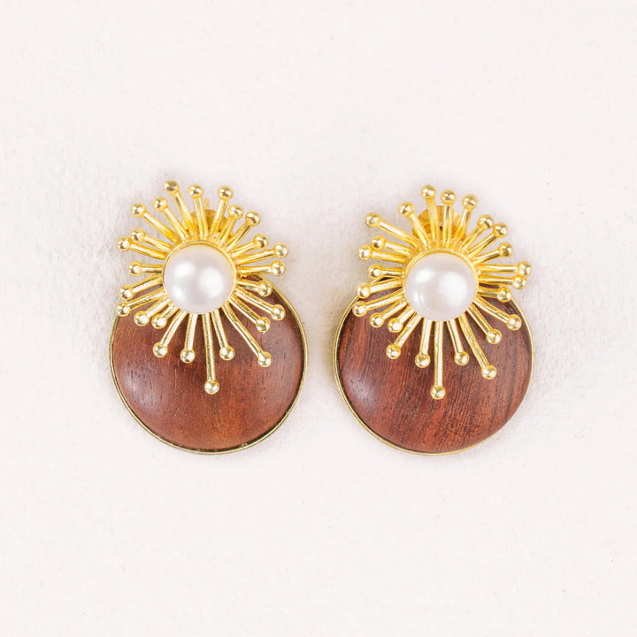 Isla Earrings. Pearl & Wood Rays