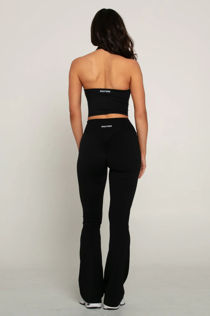 Mini Scrunch High Waisted Flare Legging Black