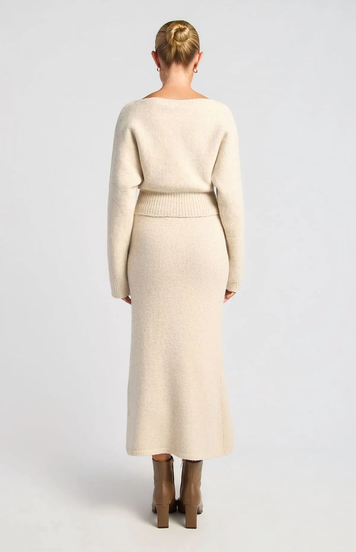 Fluffy Knit Skirt- Oat Marle