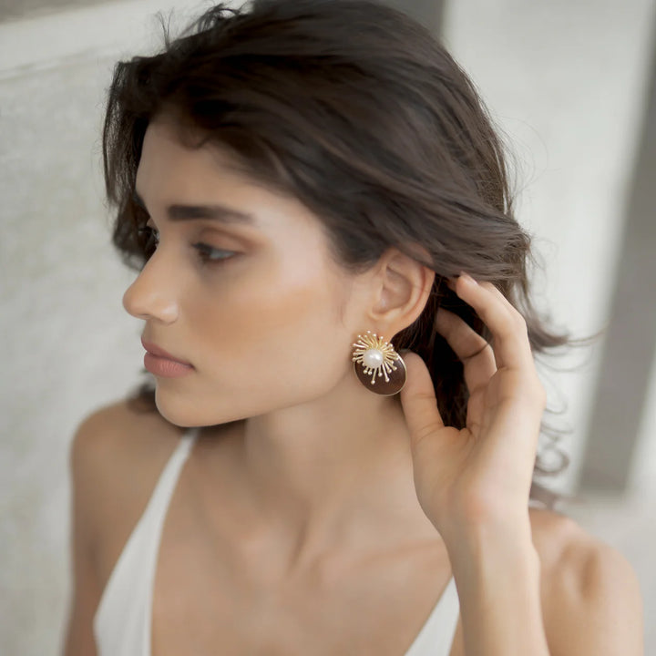 Isla Earrings. Pearl & Wood Rays
