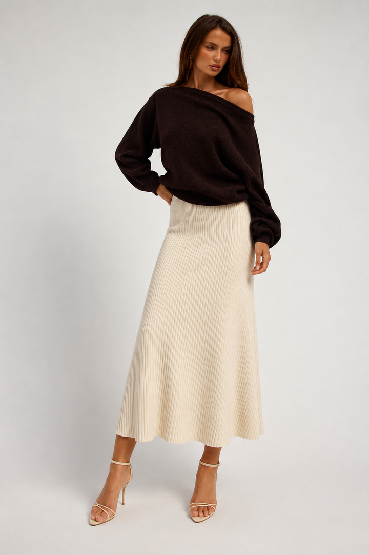 A line Rib Knit Skirt- Bone