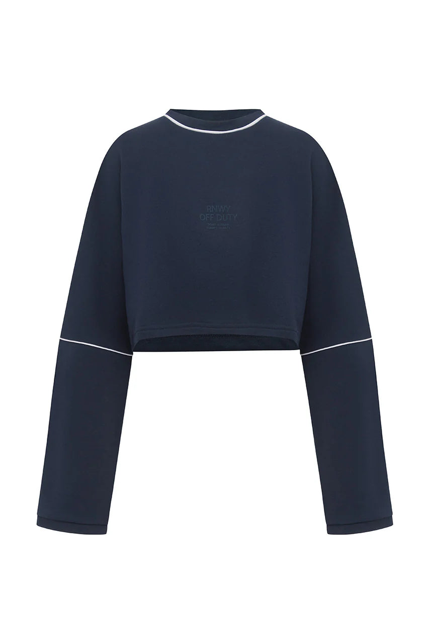 ELERI OVERSIZED LONG SLEEVE CROP TOP - STEEL