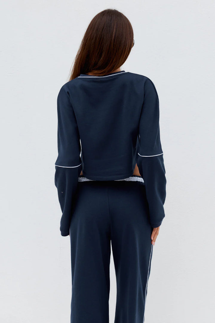 ELERI OVERSIZED LONG SLEEVE CROP TOP - STEEL