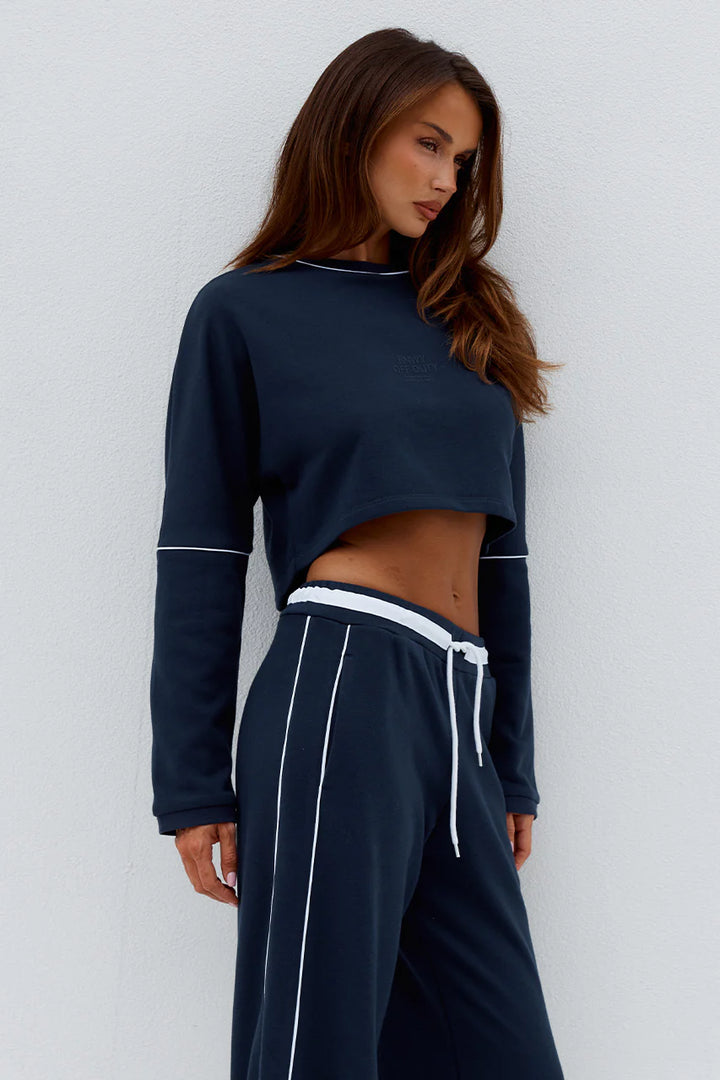 ELERI OVERSIZED LONG SLEEVE CROP TOP - STEEL