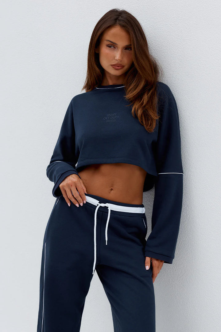 ELERI OVERSIZED LONG SLEEVE CROP TOP - STEEL