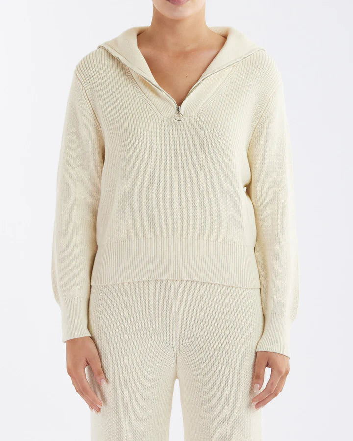 Eline Knit Quarter Zip Polo - Cream