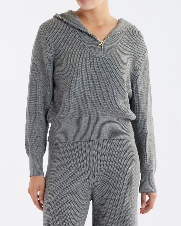 Eline Knit Quarter Zip Polo - Grey