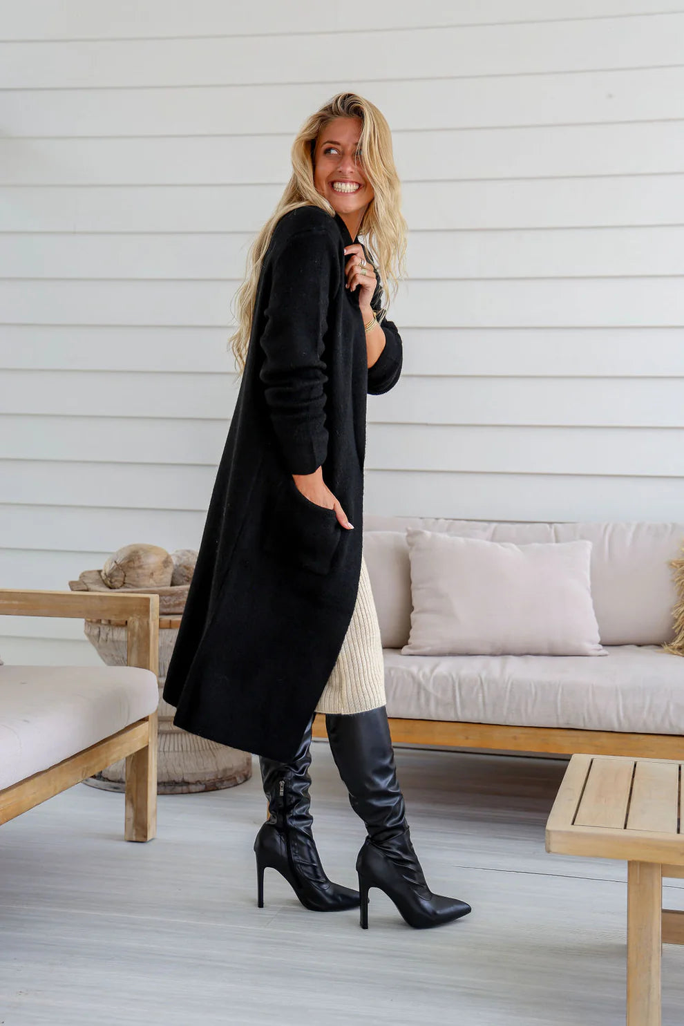 Long Knit Cardigan Black