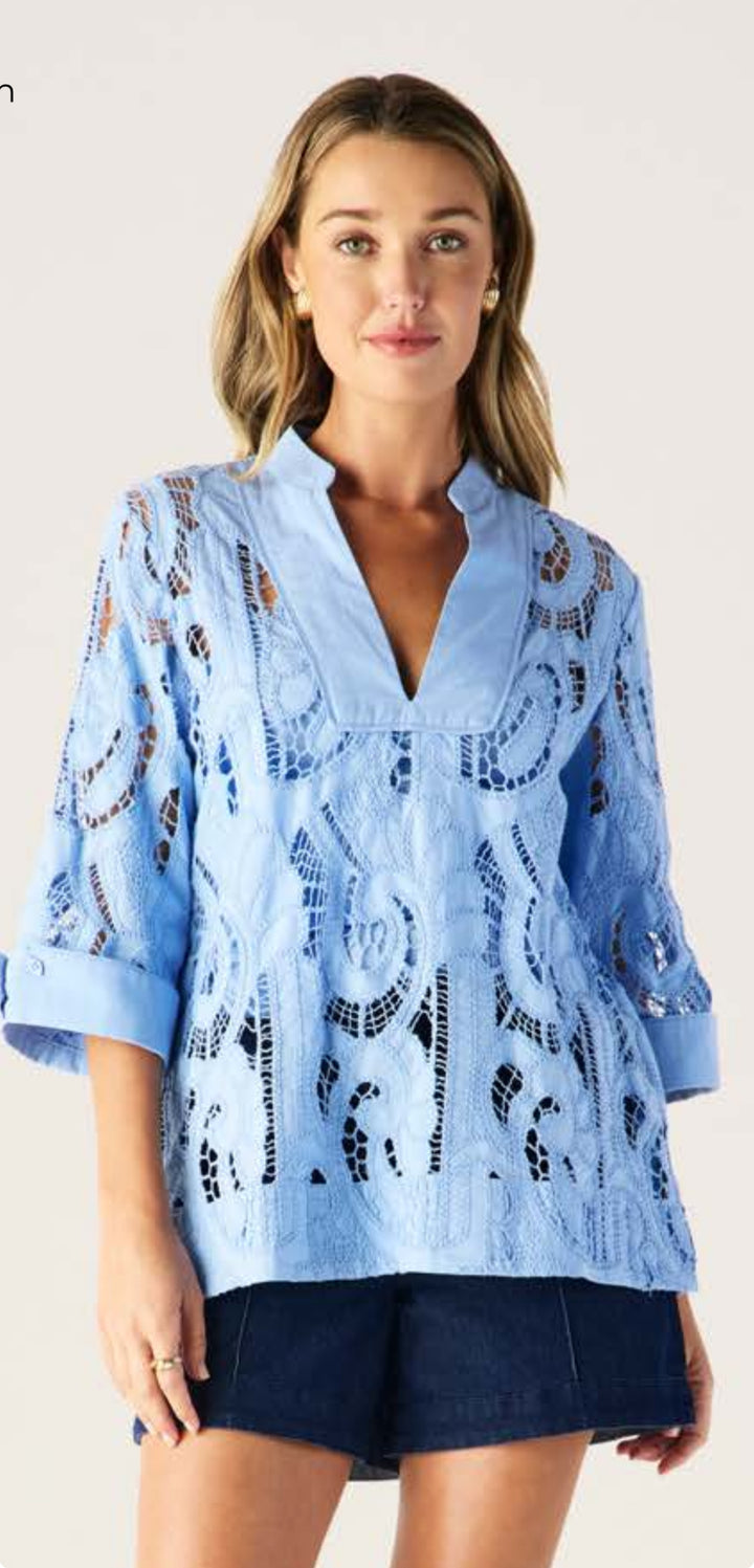 Marbella Tunic Top - Cornflower Blue