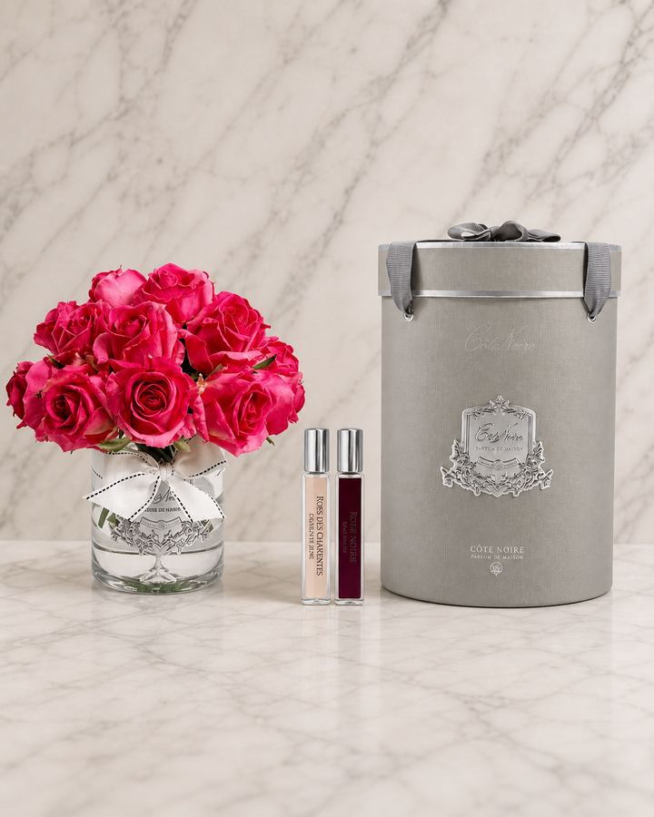 Luxury Grand Rose Bud Bouquet - Magenta - Silver Badge