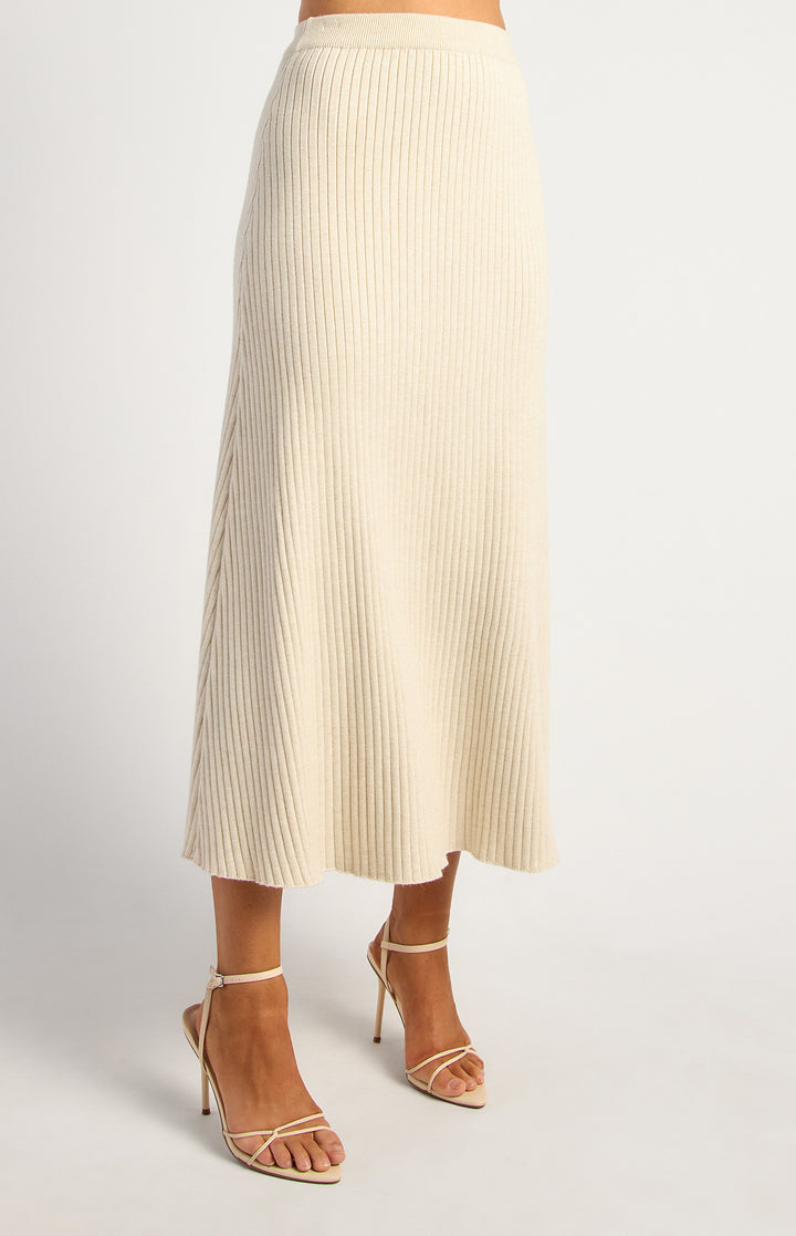 A line Rib Knit Skirt- Bone