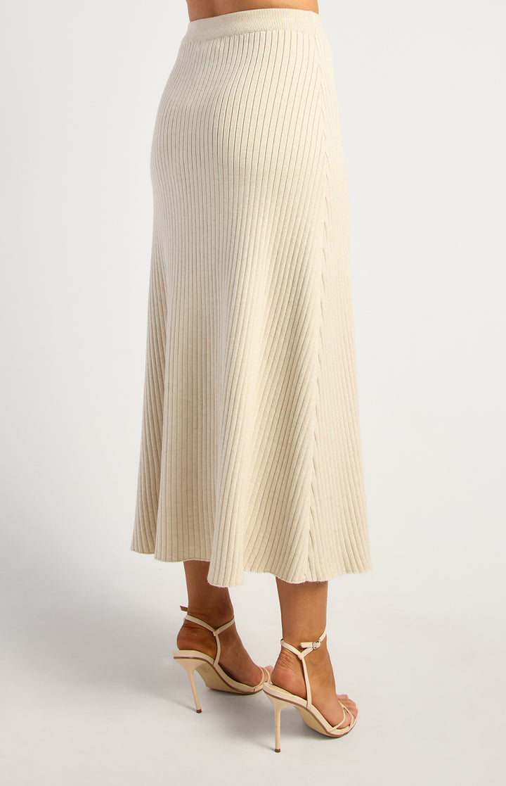 A line Rib Knit Skirt- Bone