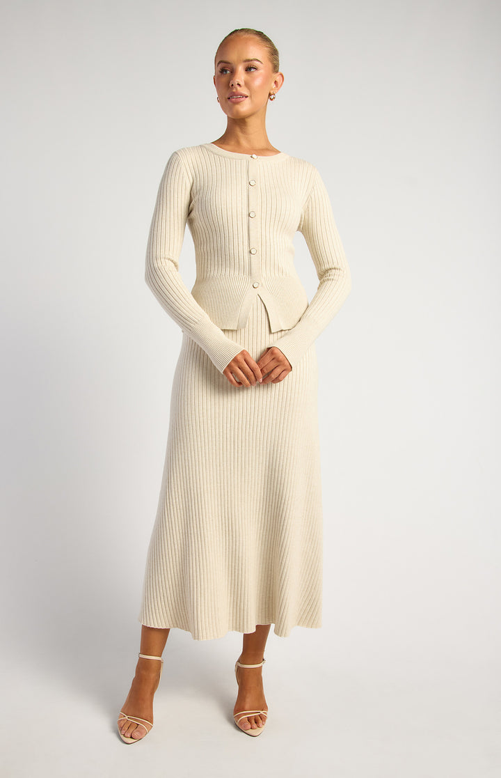 A line Rib Knit Skirt- Bone