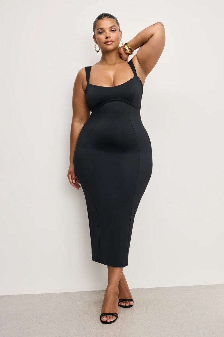 Scuba Sweetheart Midi Dress - Black