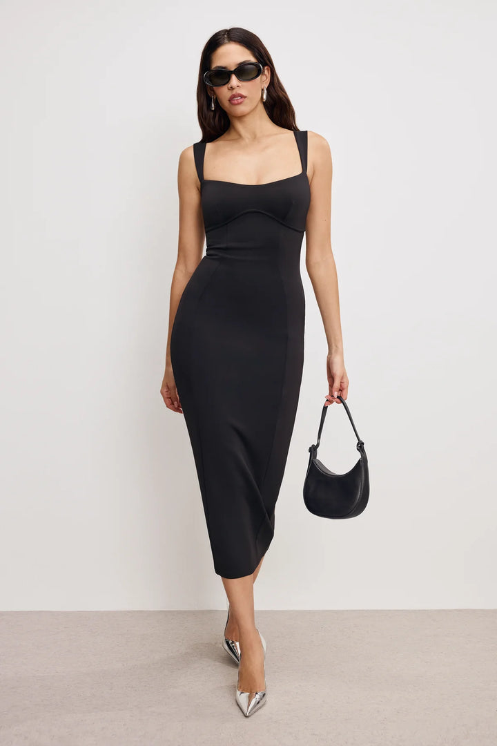 Scuba Sweetheart Midi Dress - Black