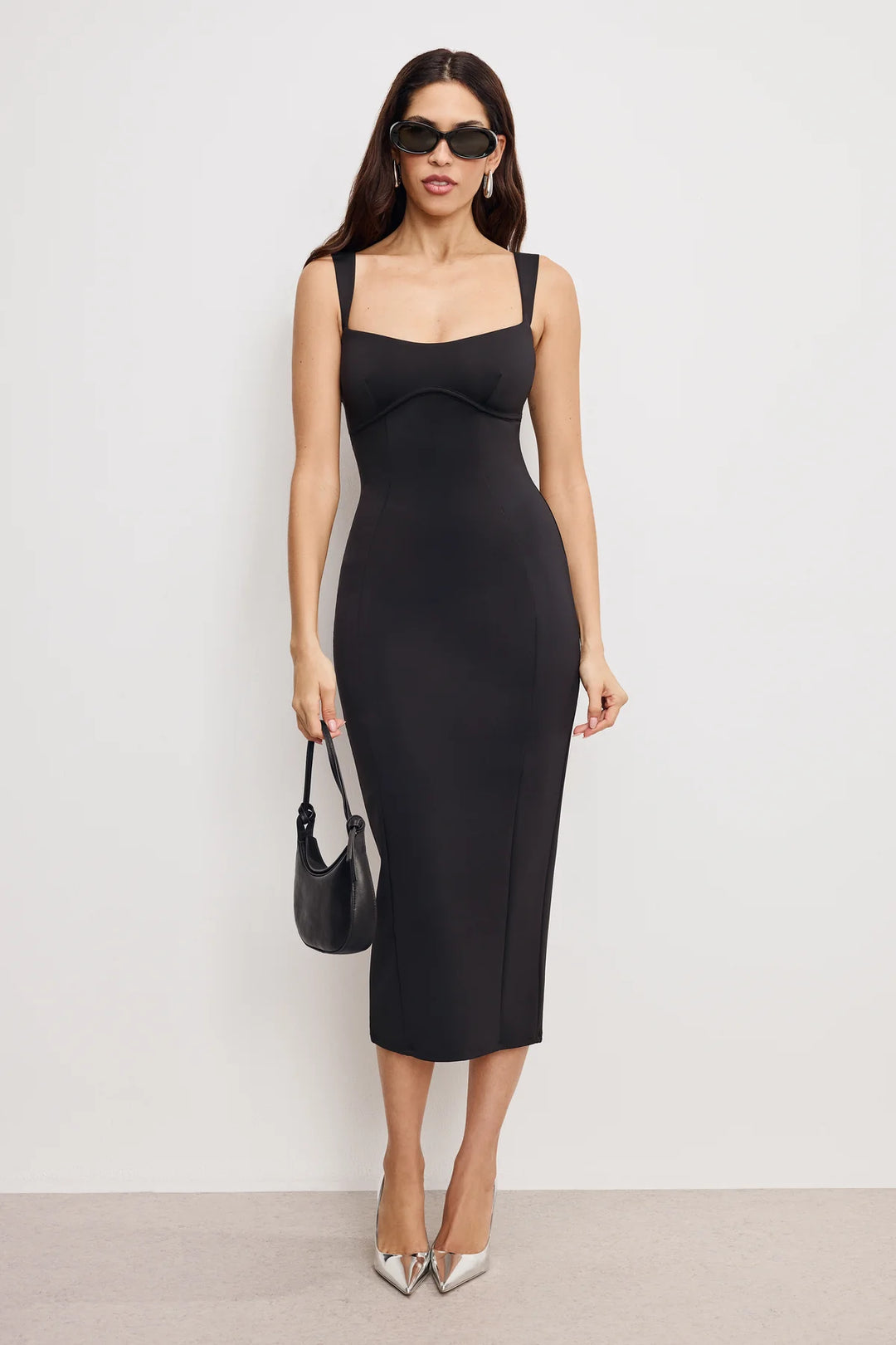 Scuba Sweetheart Midi Dress - Black