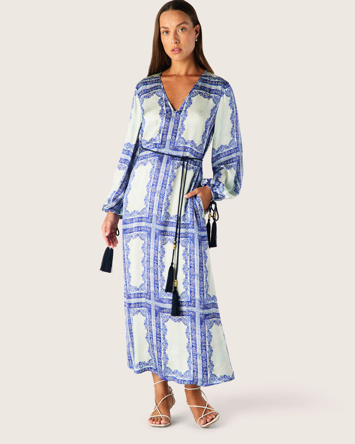 Jordi Long Sleeve Maxi Dress - Blue Jordi Print