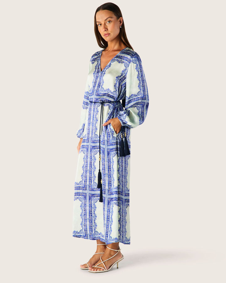 Jordi Long Sleeve Maxi Dress - Blue Jordi Print