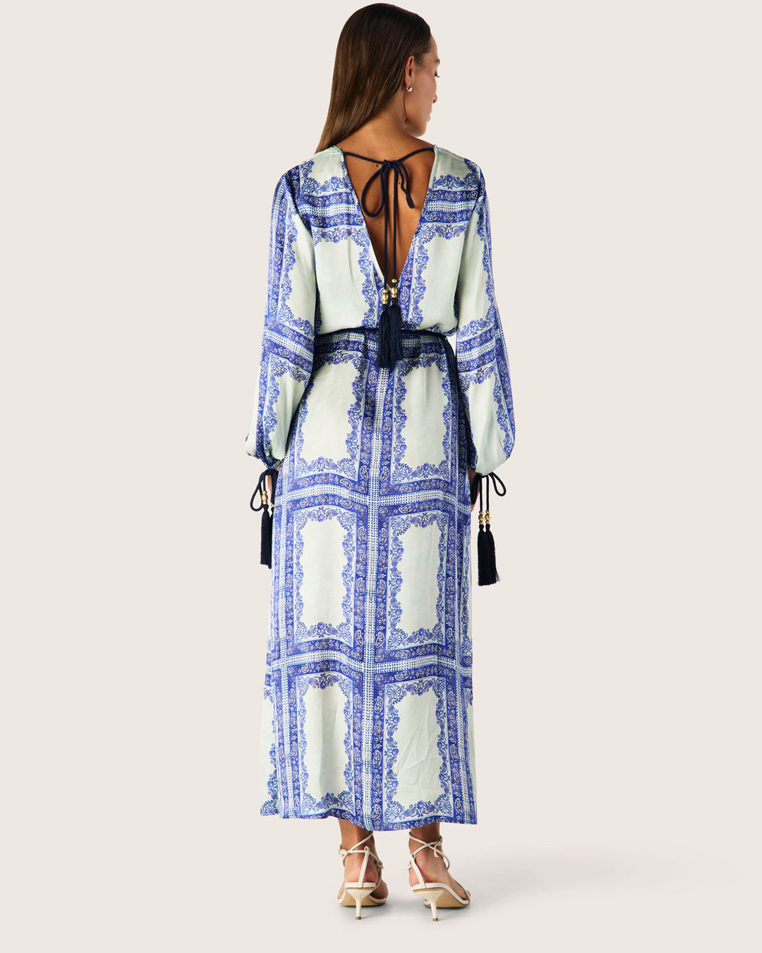 Jordi Long Sleeve Maxi Dress - Blue Jordi Print