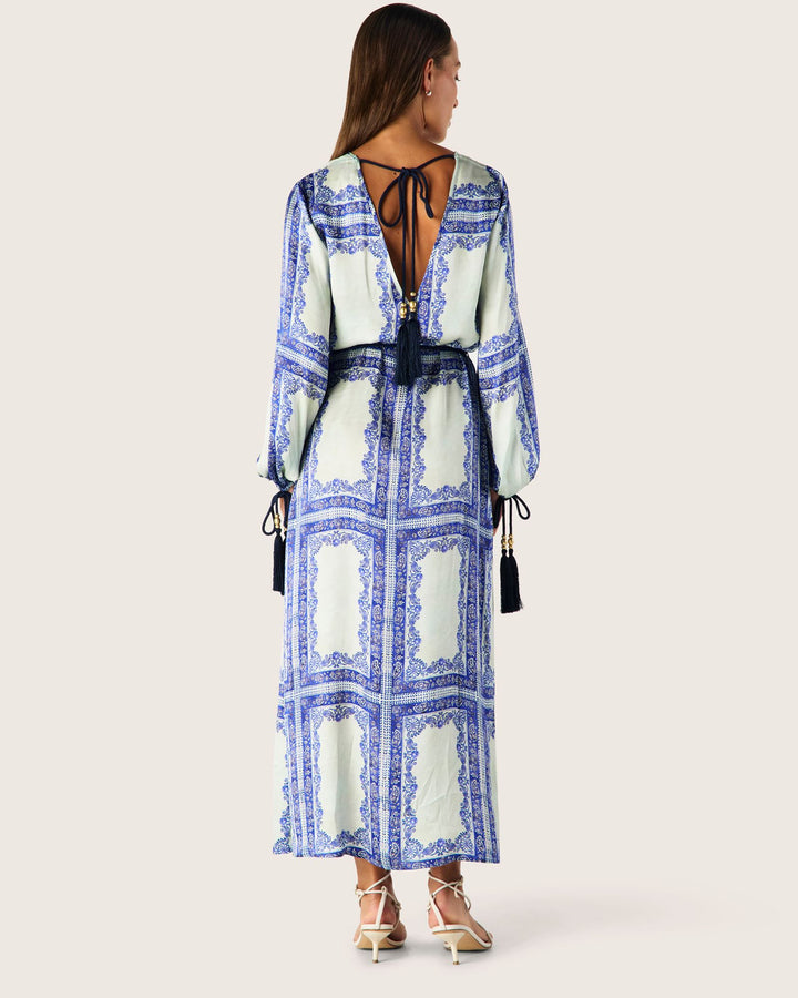 Jordi Long Sleeve Maxi Dress - Blue Jordi Print
