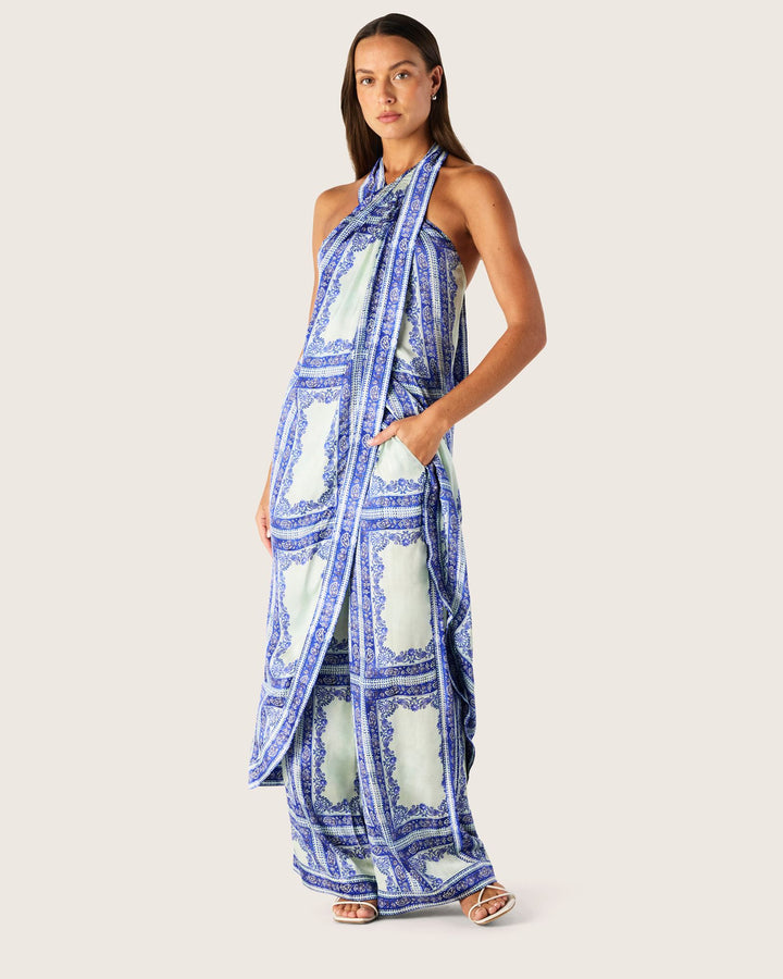 Jordi Halter Wrap Top - Blue Jordi Print