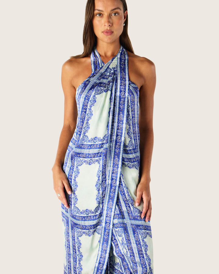 Jordi Halter Wrap Top - Blue Jordi Print