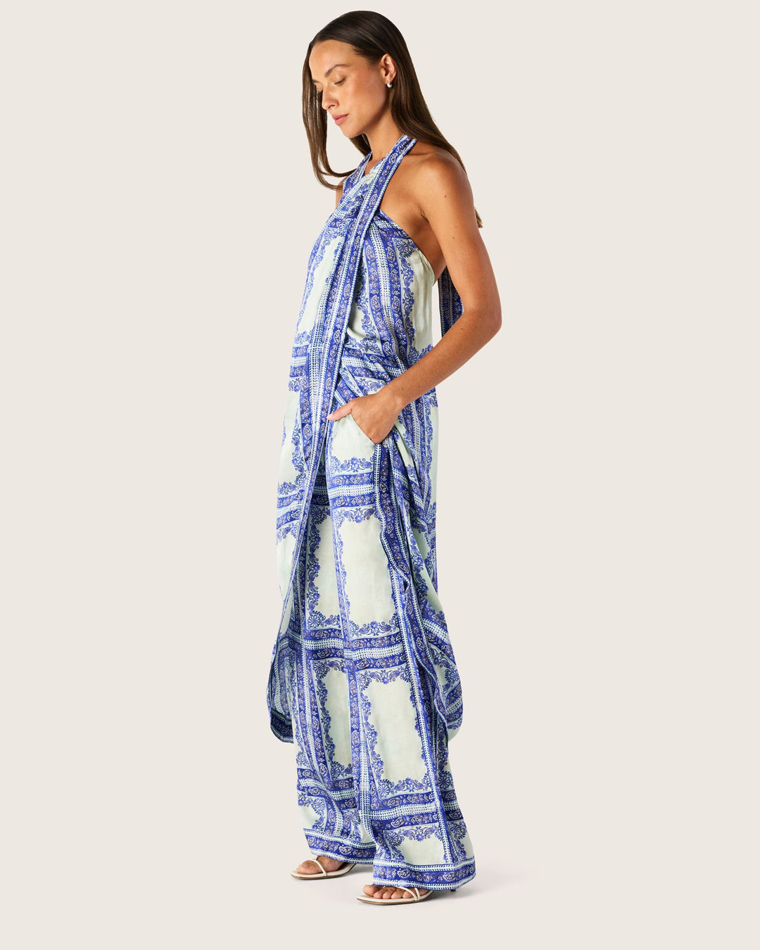 Jordi Halter Wrap Top - Blue Jordi Print