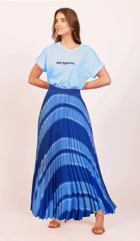 Simone Pleat Maxi Skirt - Blue Starburst Stripe