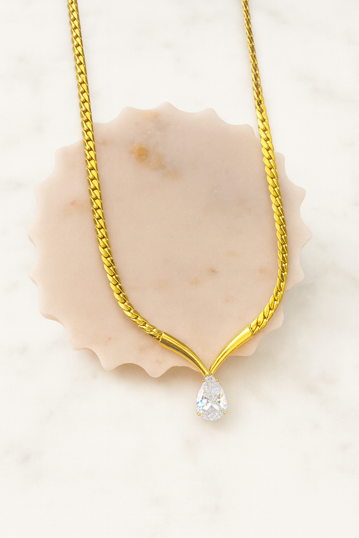 Gold Crystal Pendant Necklace