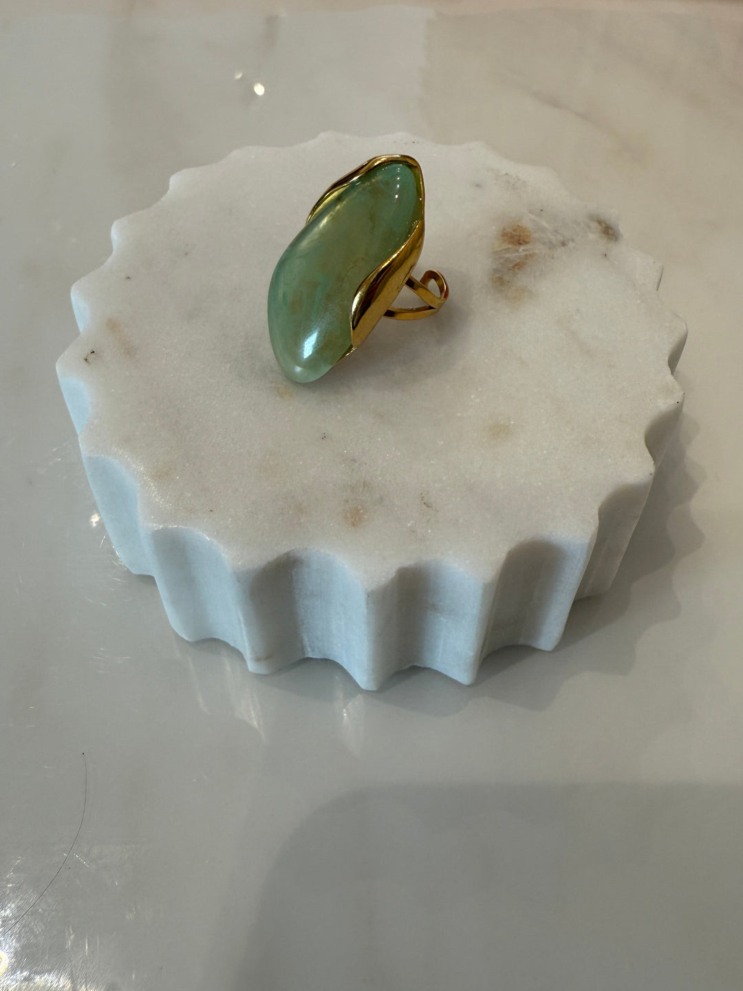 Gold/Green Glass Stone Ring - Large