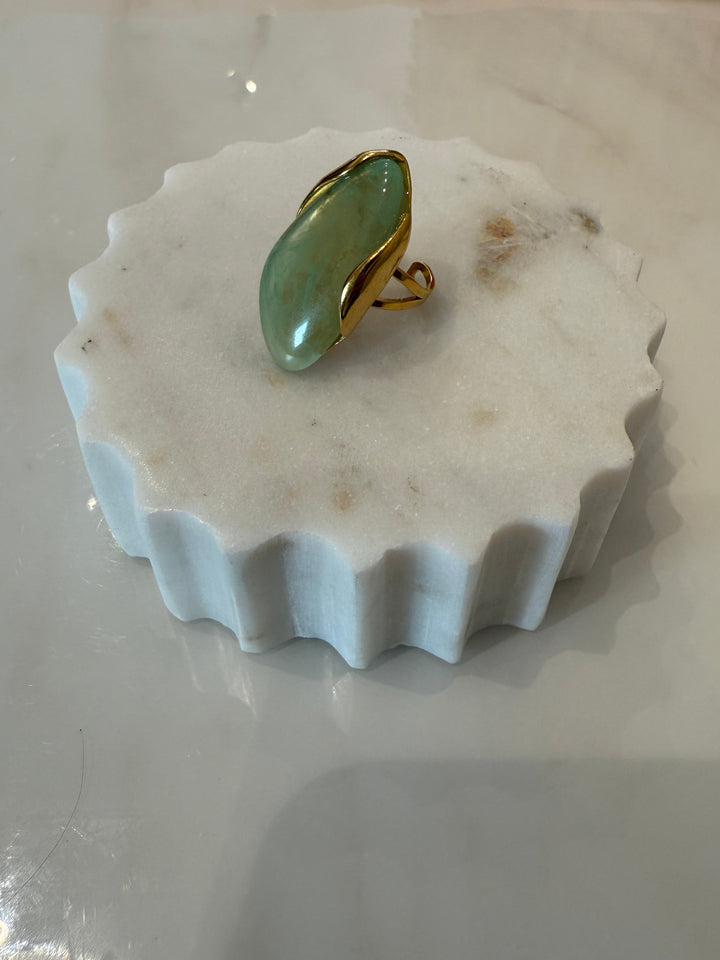 Gold/Green Glass Stone Ring - Large