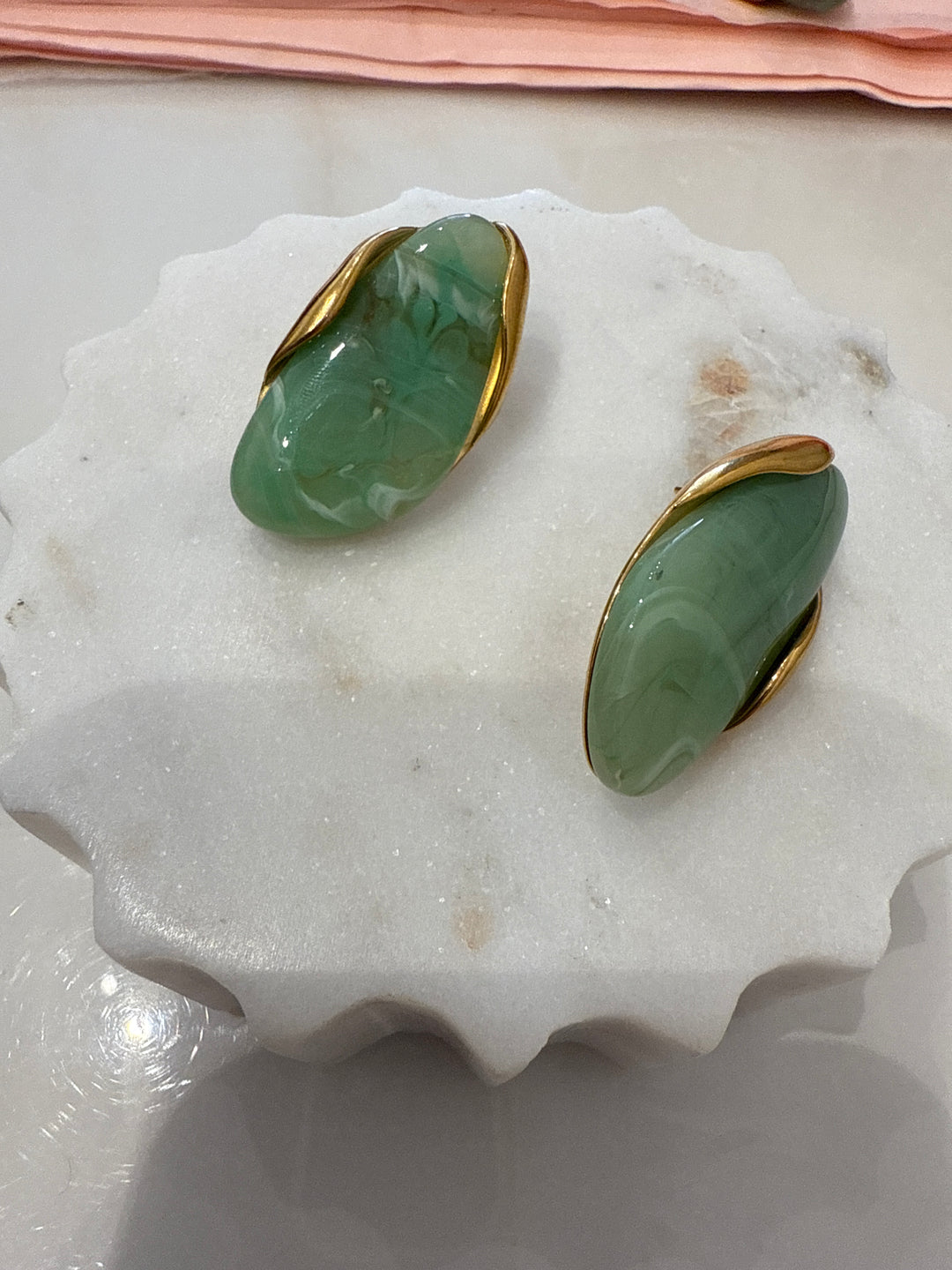 Gold/Green Glass Stone Earrings - Large