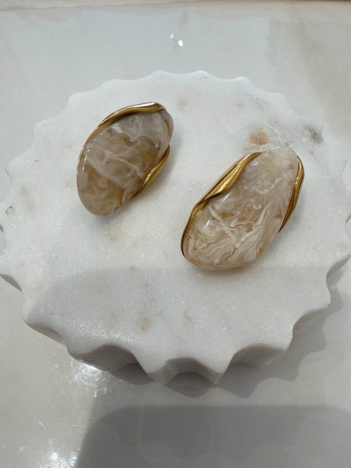 Gold/White Glass Stone Earrings - Large