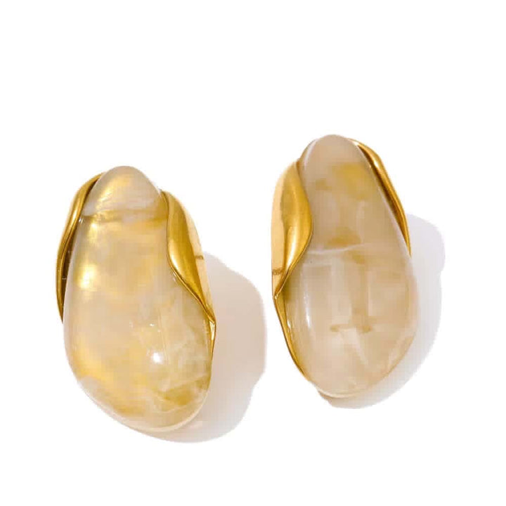 Gold/White Glass Stone Earrings - Large