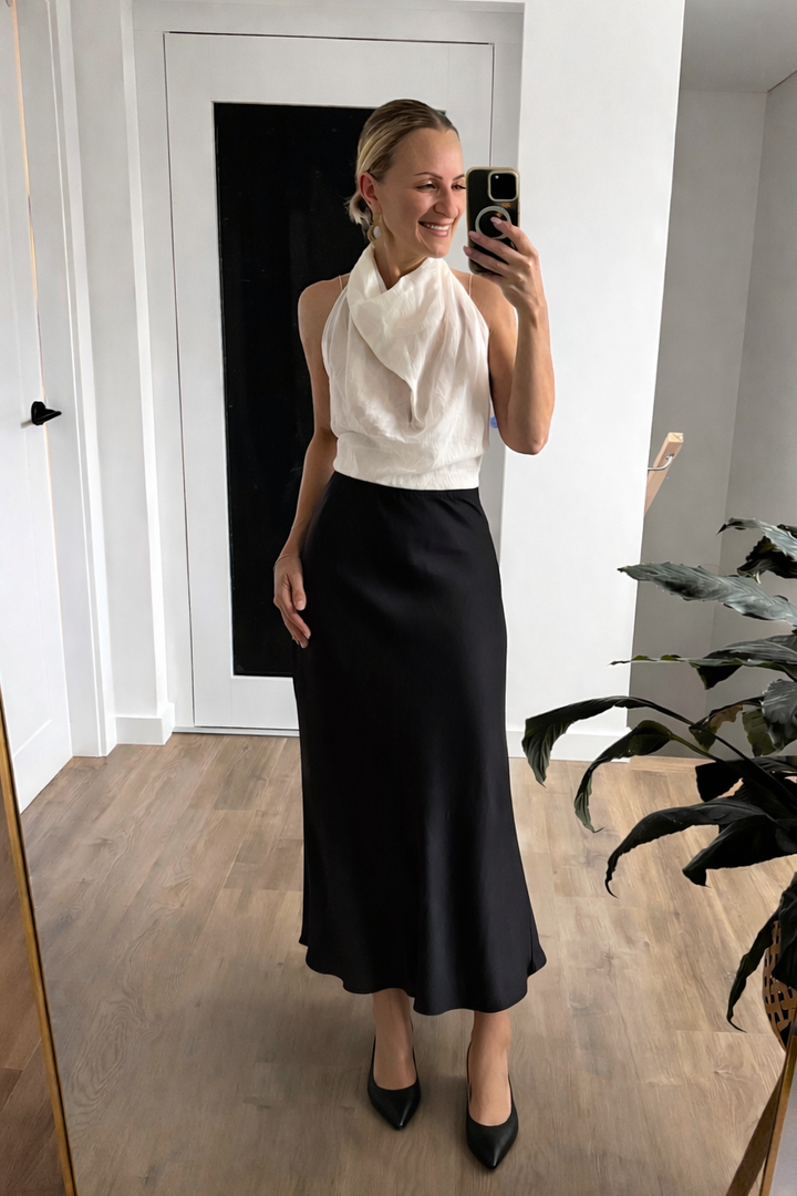 Satin Bias Skirt - Black