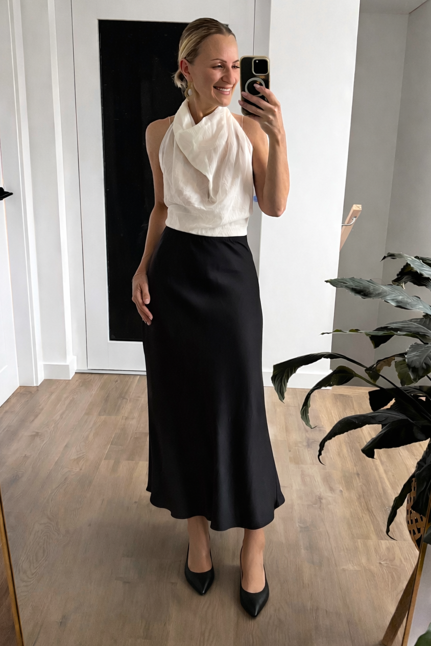 Satin Bias Skirt - Black