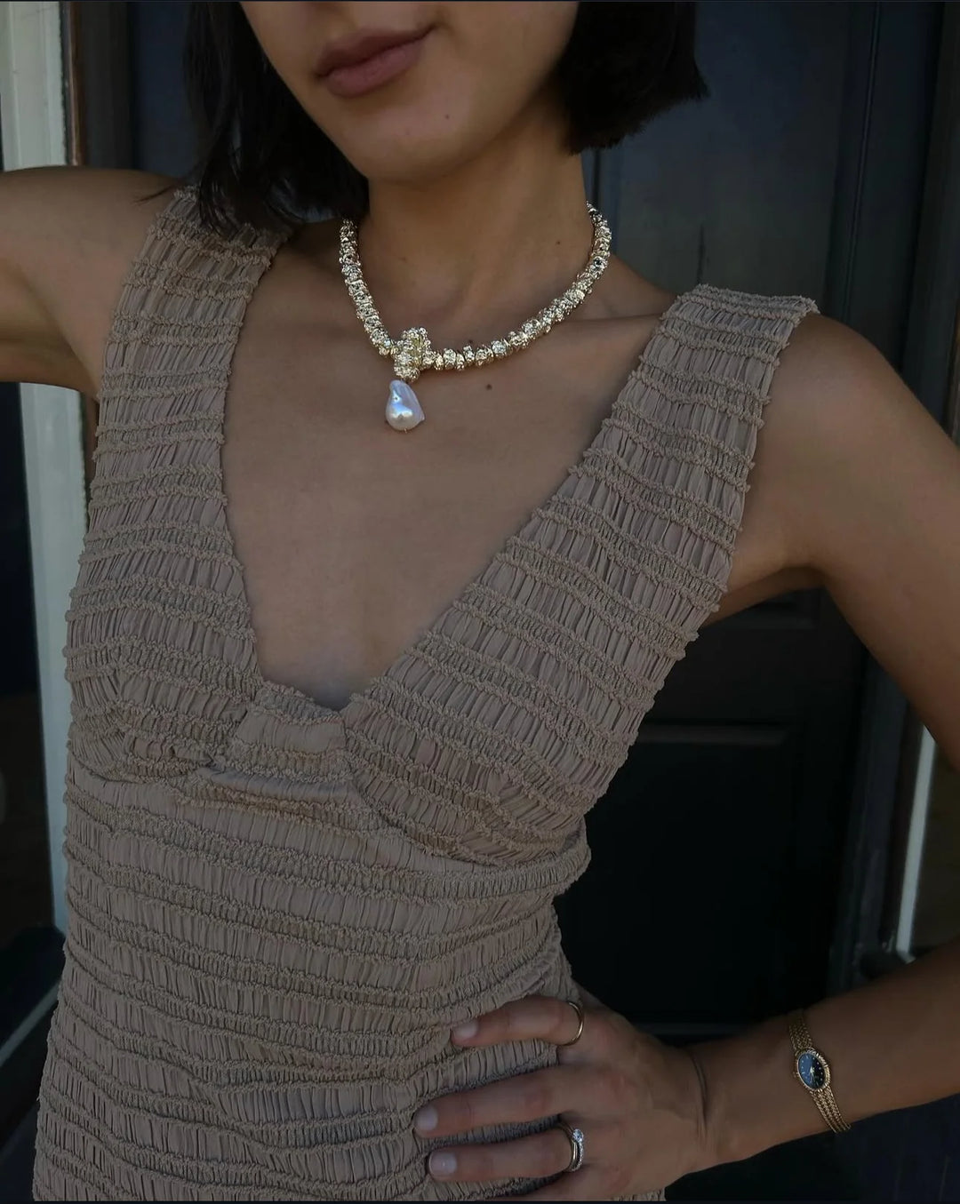 Jewel Pearl Necklace - Gold