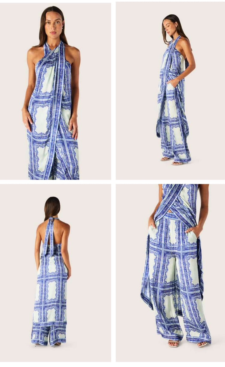 Jordi Wide Leg Pants - Blue Jordi Print