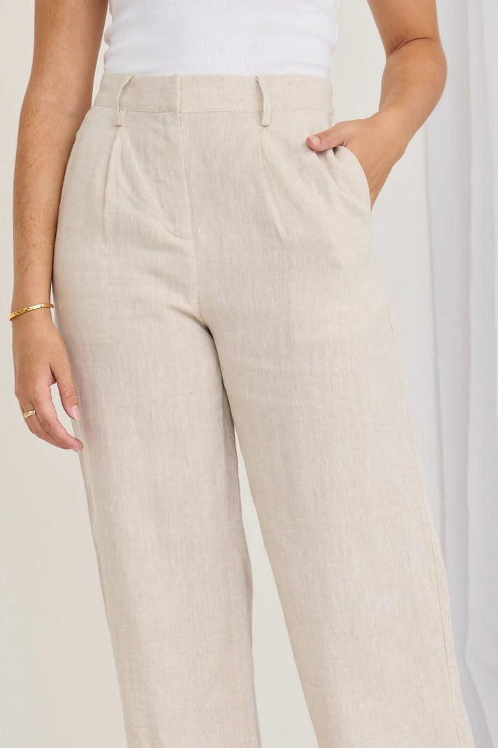 Island Natural Linen Pleat Front Wide Leg Pant