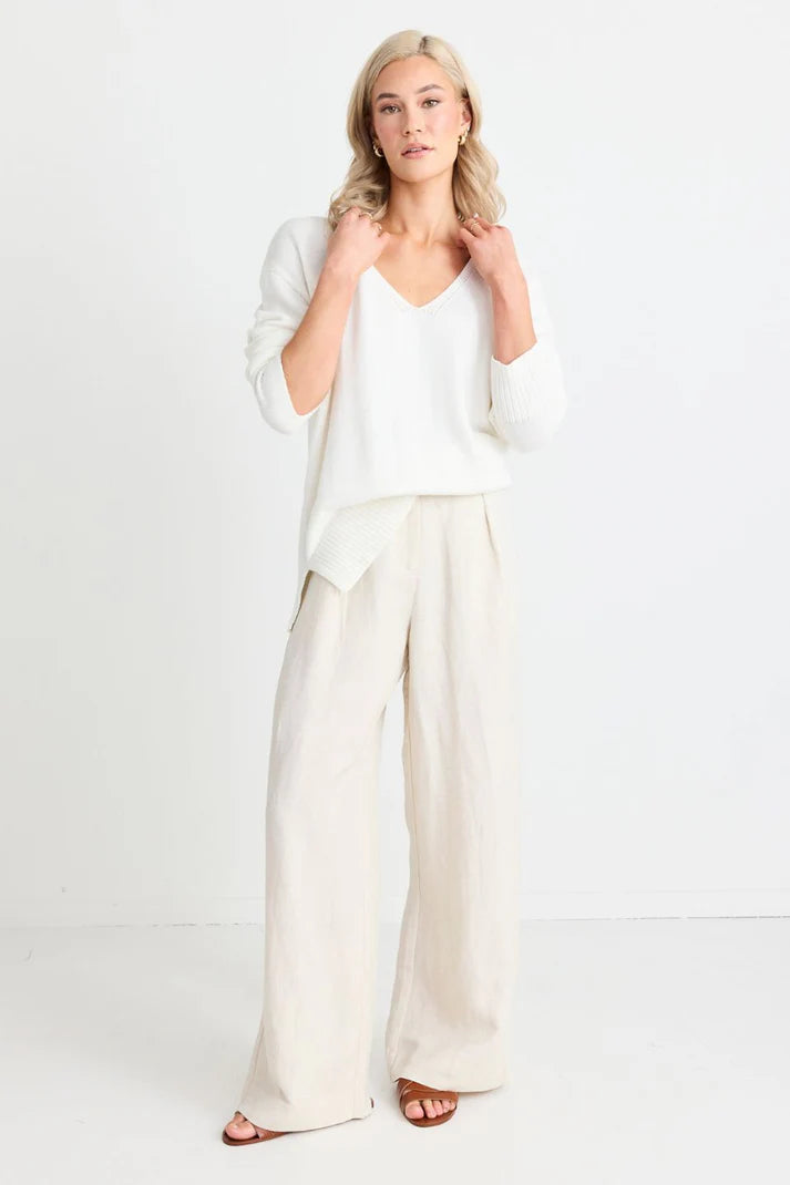 Island Natural Linen Pleat Front Wide Leg Pant