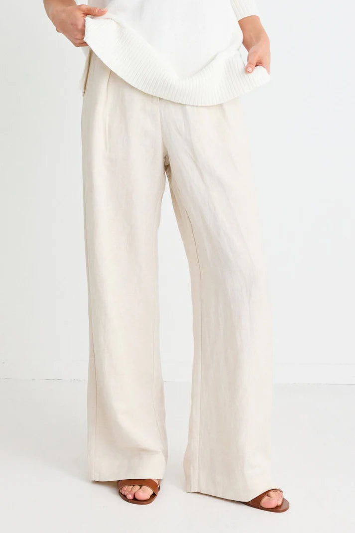 Island Natural Linen Pleat Front Wide Leg Pant