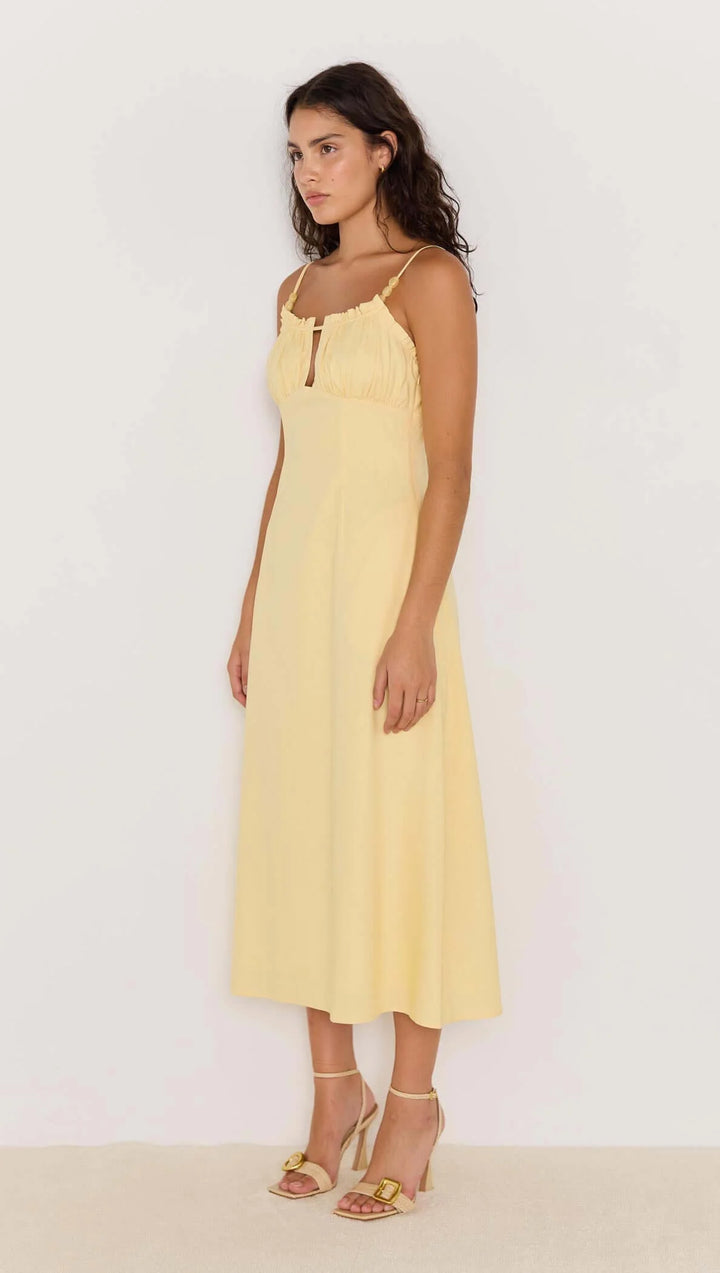 Butter Yellow Linen Bias Cut Midi Dress