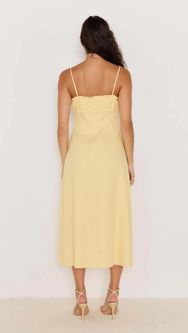 Butter Yellow Linen Bias Cut Midi Dress