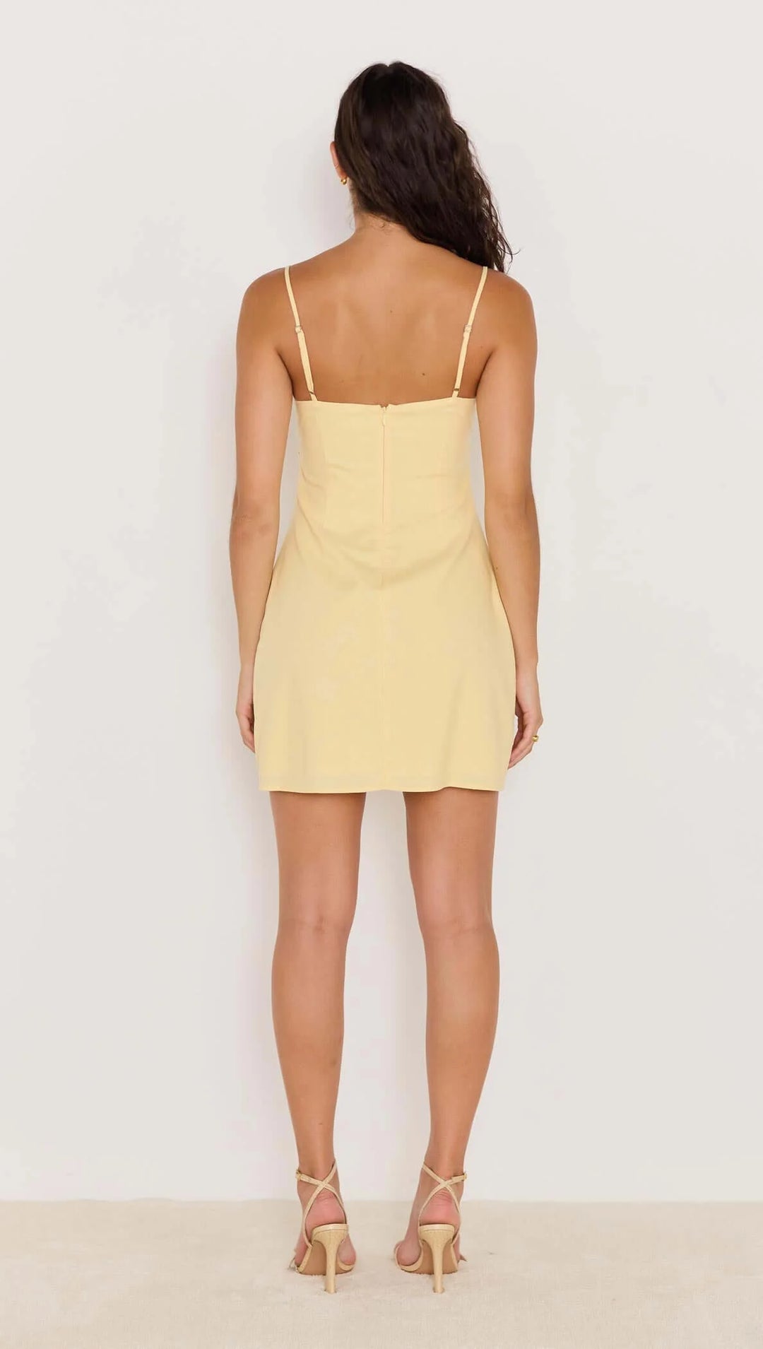 Butter Yellow Linen Mini Dress With Bead Detail
