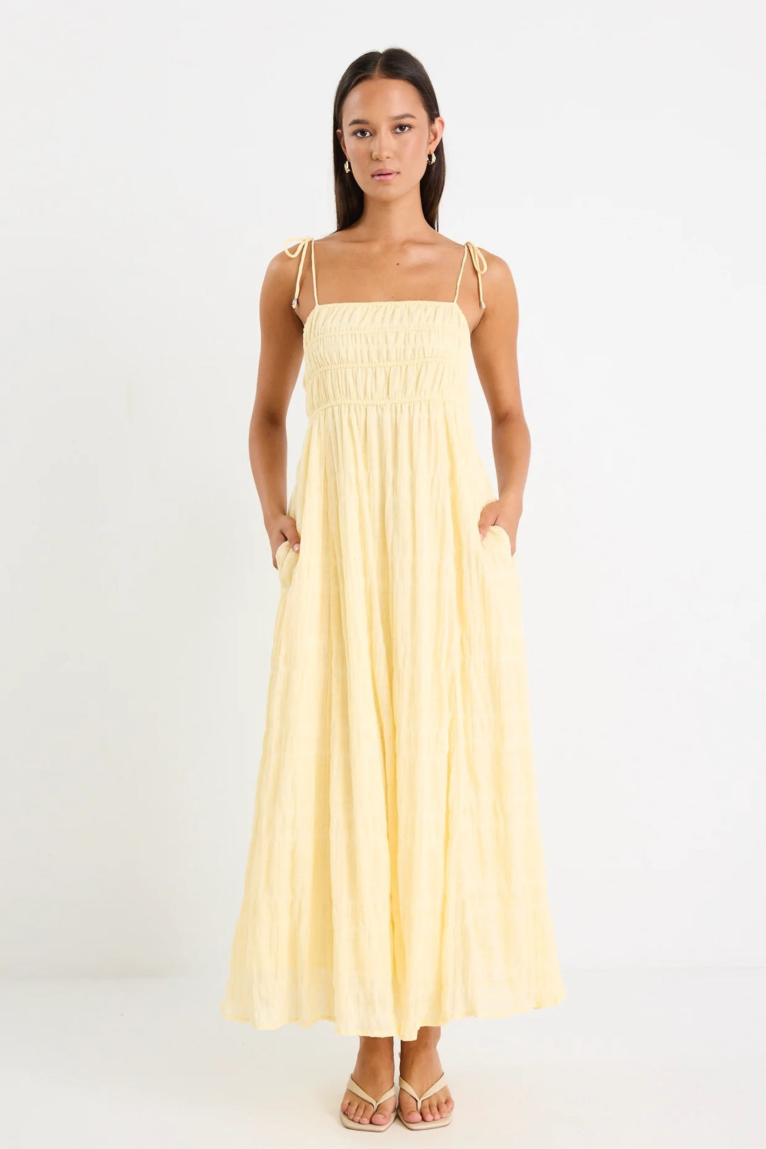 Offshore Butter Shirred Cotton Strappy Maxi Dress