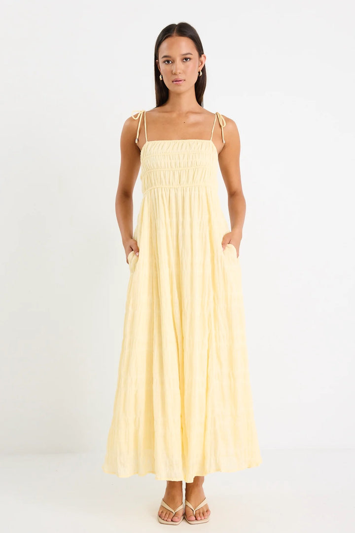 Offshore Butter Shirred Cotton Strappy Maxi Dress