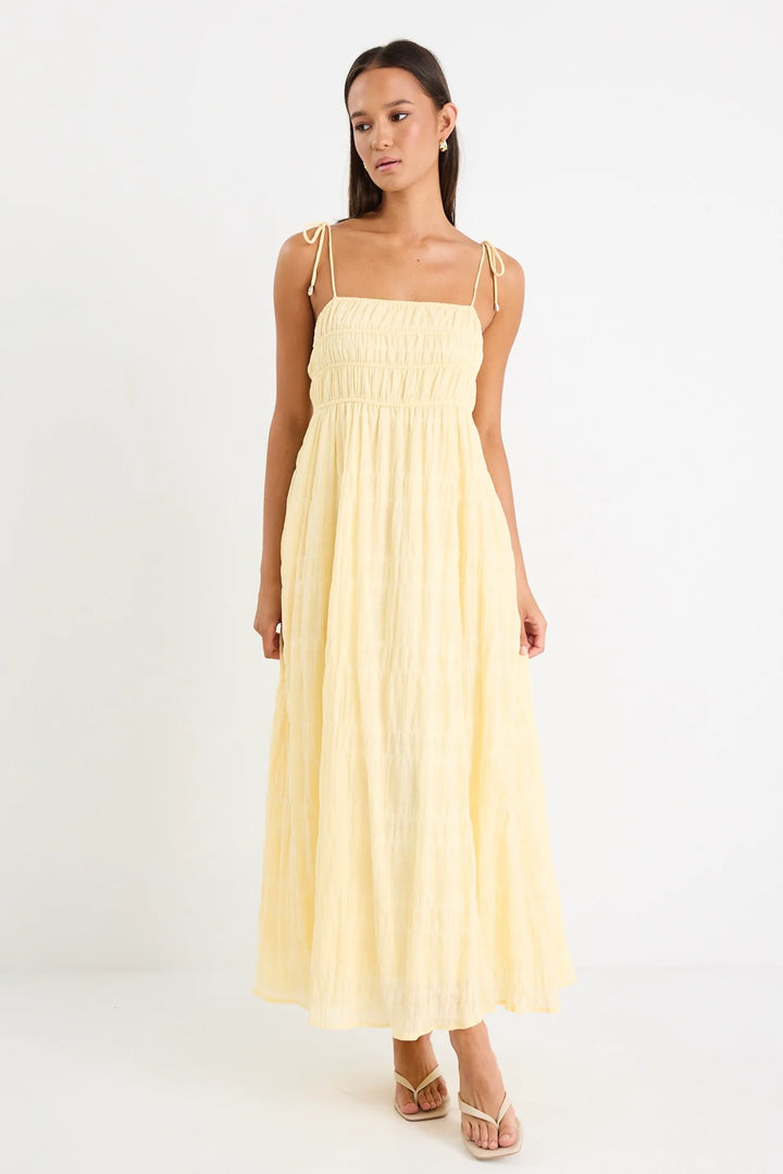 Offshore Butter Shirred Cotton Strappy Maxi Dress