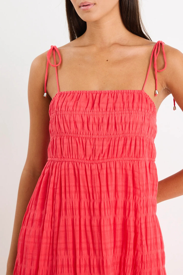 Offshore Poppy Shirred Cotton Strappy Maxi Dress